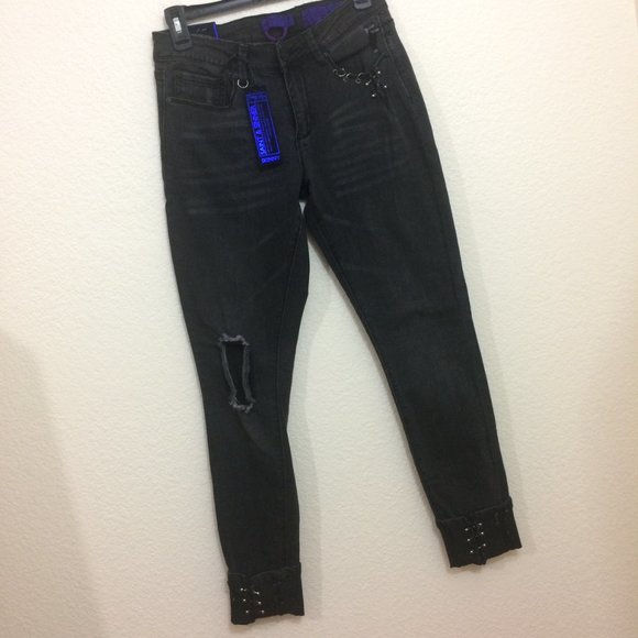 Indigo Rein Skinny Jeans Midrise Destroyed Black - Picture 2 of 15